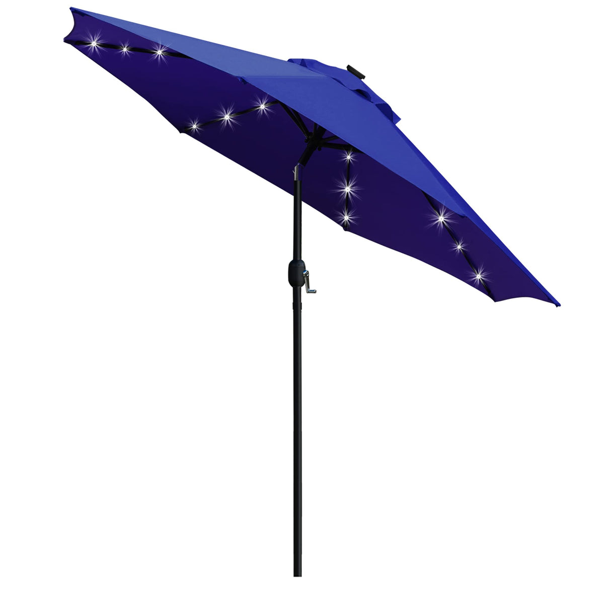 9' Solar LED Patio Umbrella, 8 Ribs, Tilt & Crank (Navy Blue) R25908