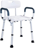 Padded Seat Transfer Bench, Bath Stools, Shower Chair with Arms and Back I795981