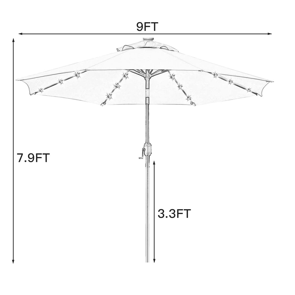 9' Solar LED Patio Umbrella, 8 Ribs, Tilt & Crank (Navy Blue) R25908