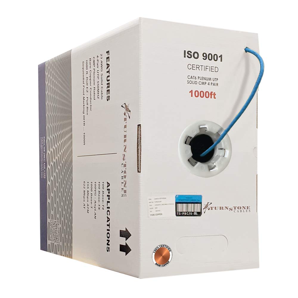 Cat6 Plenum 1000ft 23AWG Solid Bare Copper UTP Bulk Ethernet Cable I50565