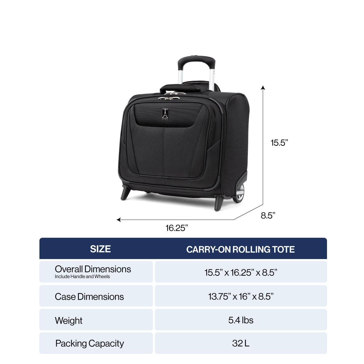 Softside Rolling Underseat Tote, Black, 14-Inch D792534