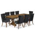 9-Piece Acacia Wood Dining Table Set with 8 Dark Grey Chairs P830307