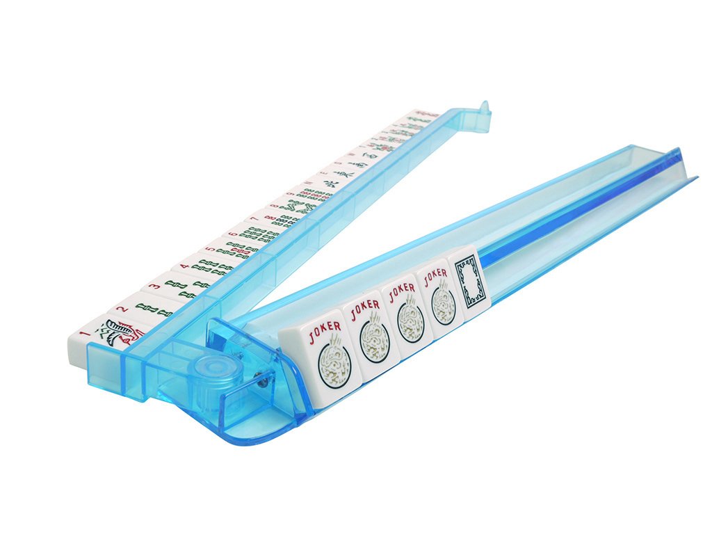 American Mah Jongg Set - 166 White Tiles, 4 Rack/Pushers, Blue Canvas Bag O3250
