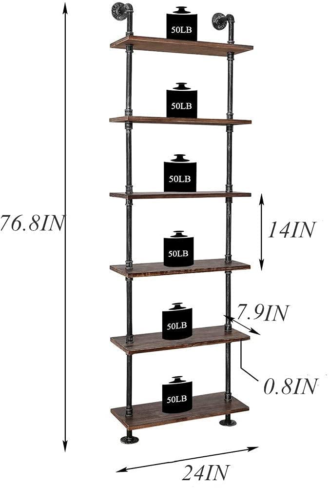 Industrial Pipe 6 Tier Bookshelf A696