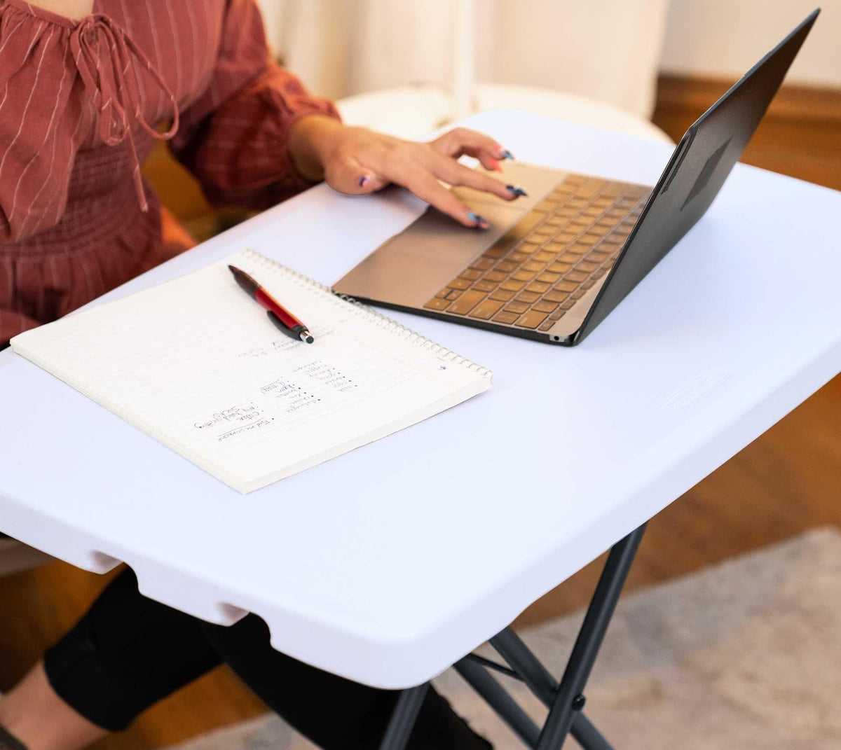 Adjustable Folding Laptop Table TV Tray, 30 Inch, White Granite P143122