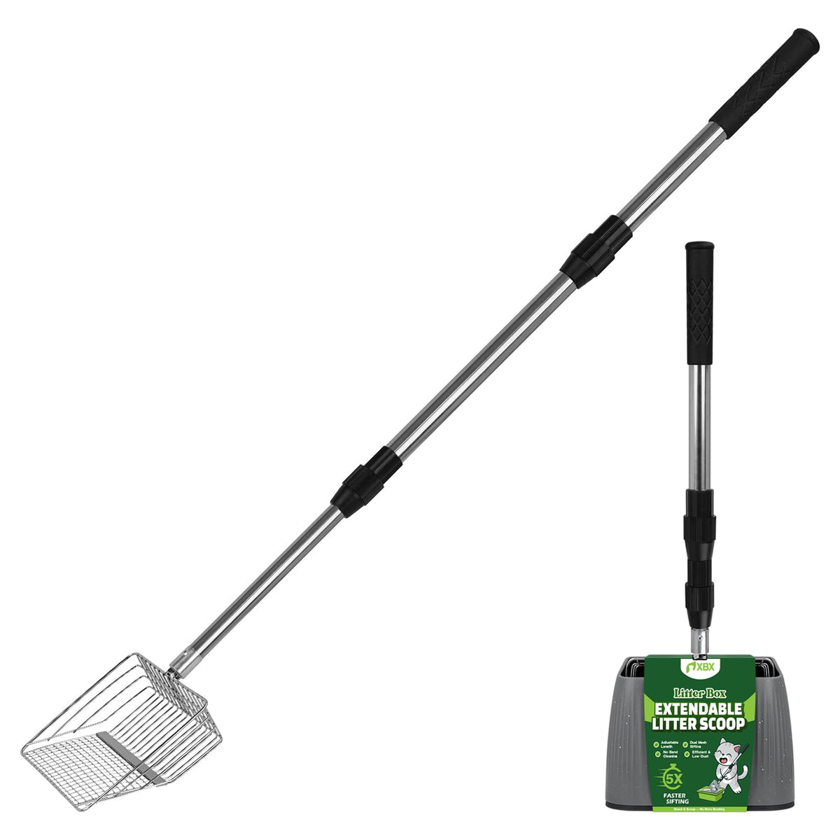 Long Handle Stainless Steel Cat Litter Scoop with Holder H879