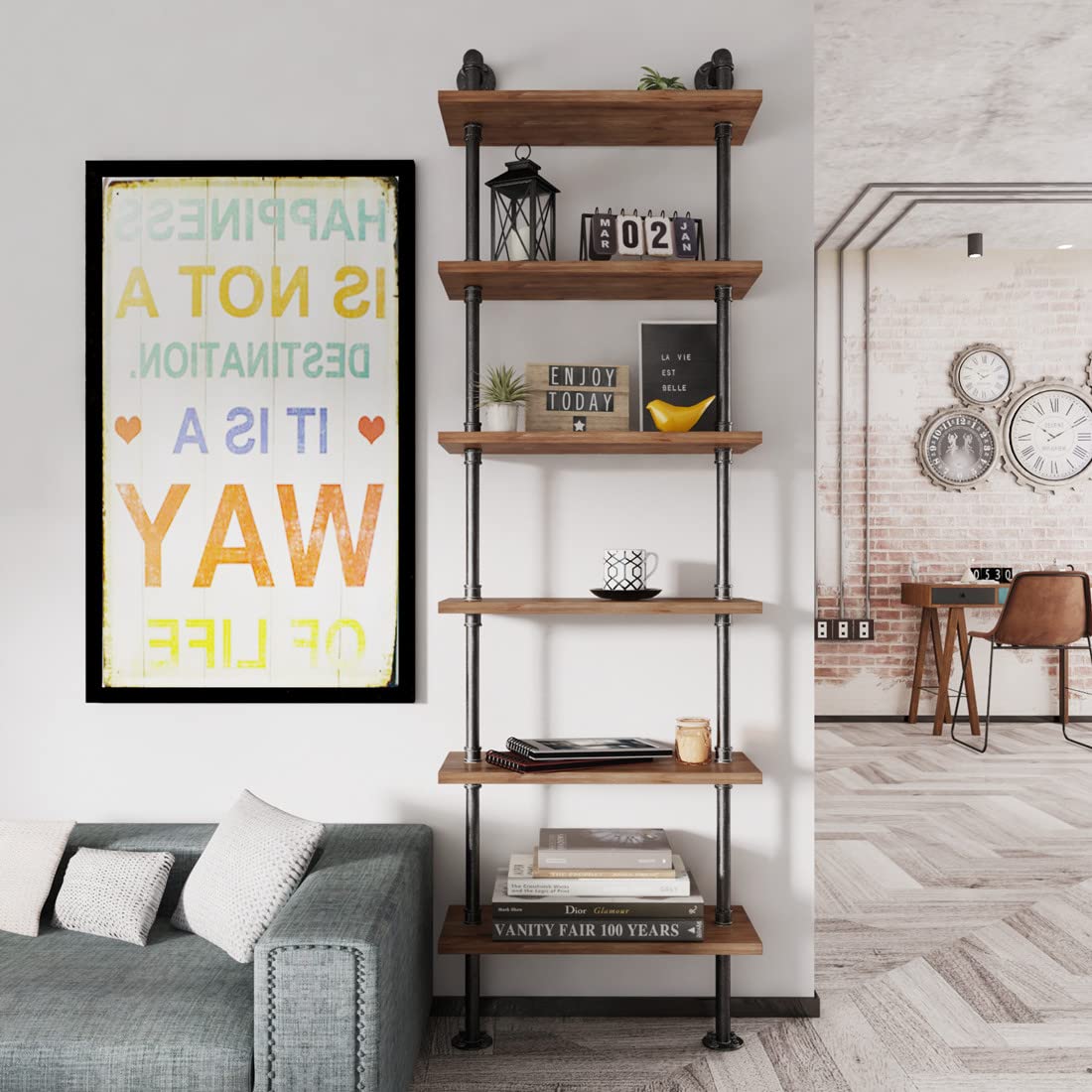 Industrial Pipe 6 Tier Bookshelf A696