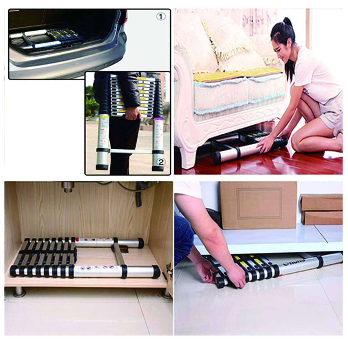 Aluminum Telescoping Extension Ladder 330LB Gray D882236