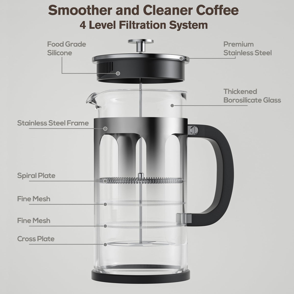 34oz Heat Resistant Glass Stainless Steel French Press Coffee Maker B6950