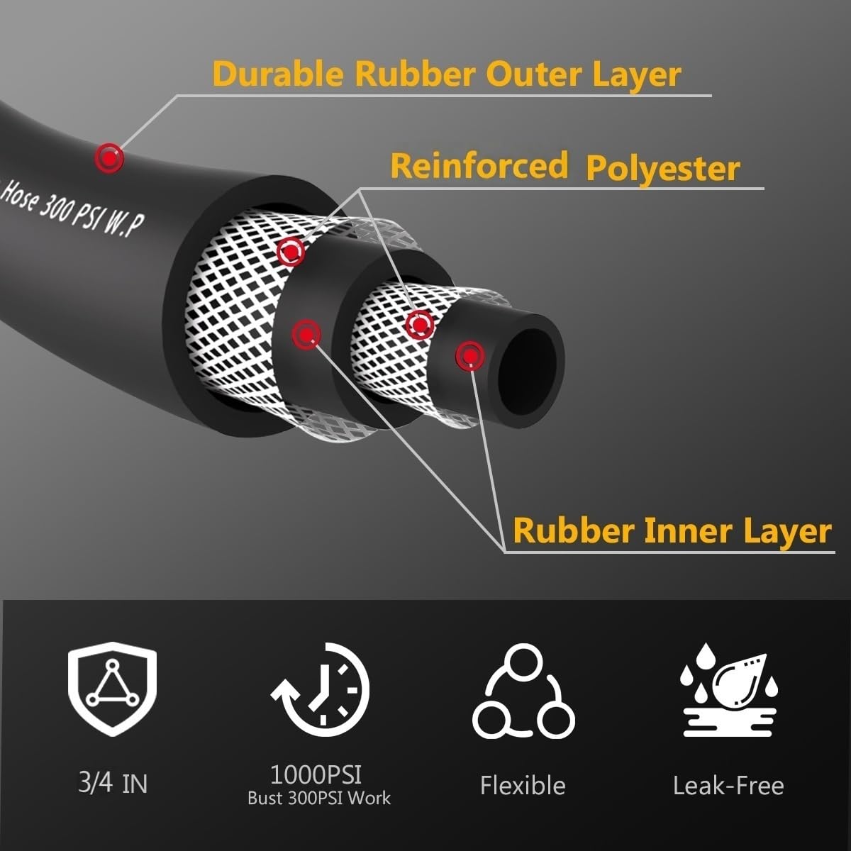 100FT Heavy Duty Rubber Garden Hose M4501