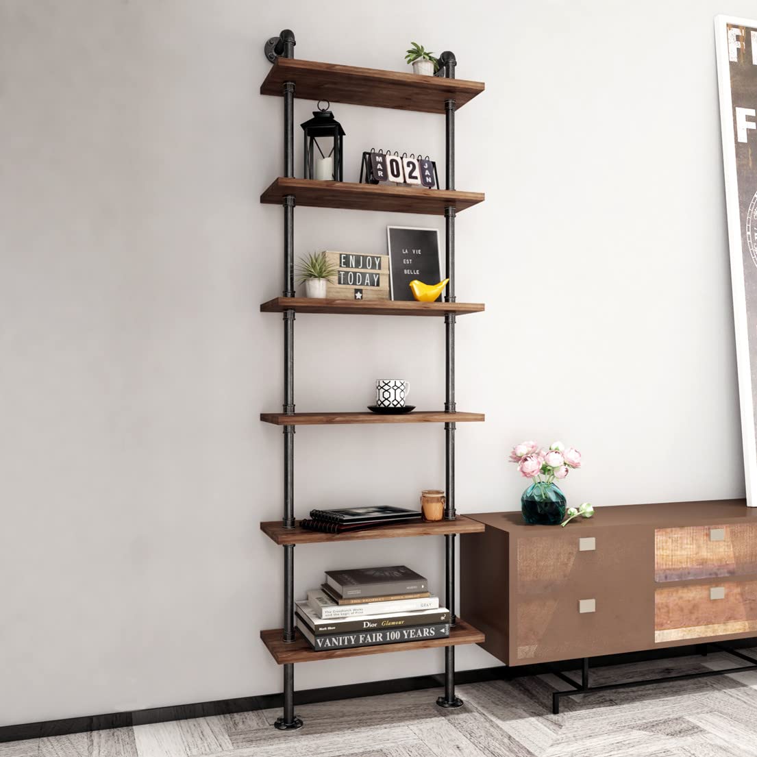 Industrial Pipe 6 Tier Bookshelf A696