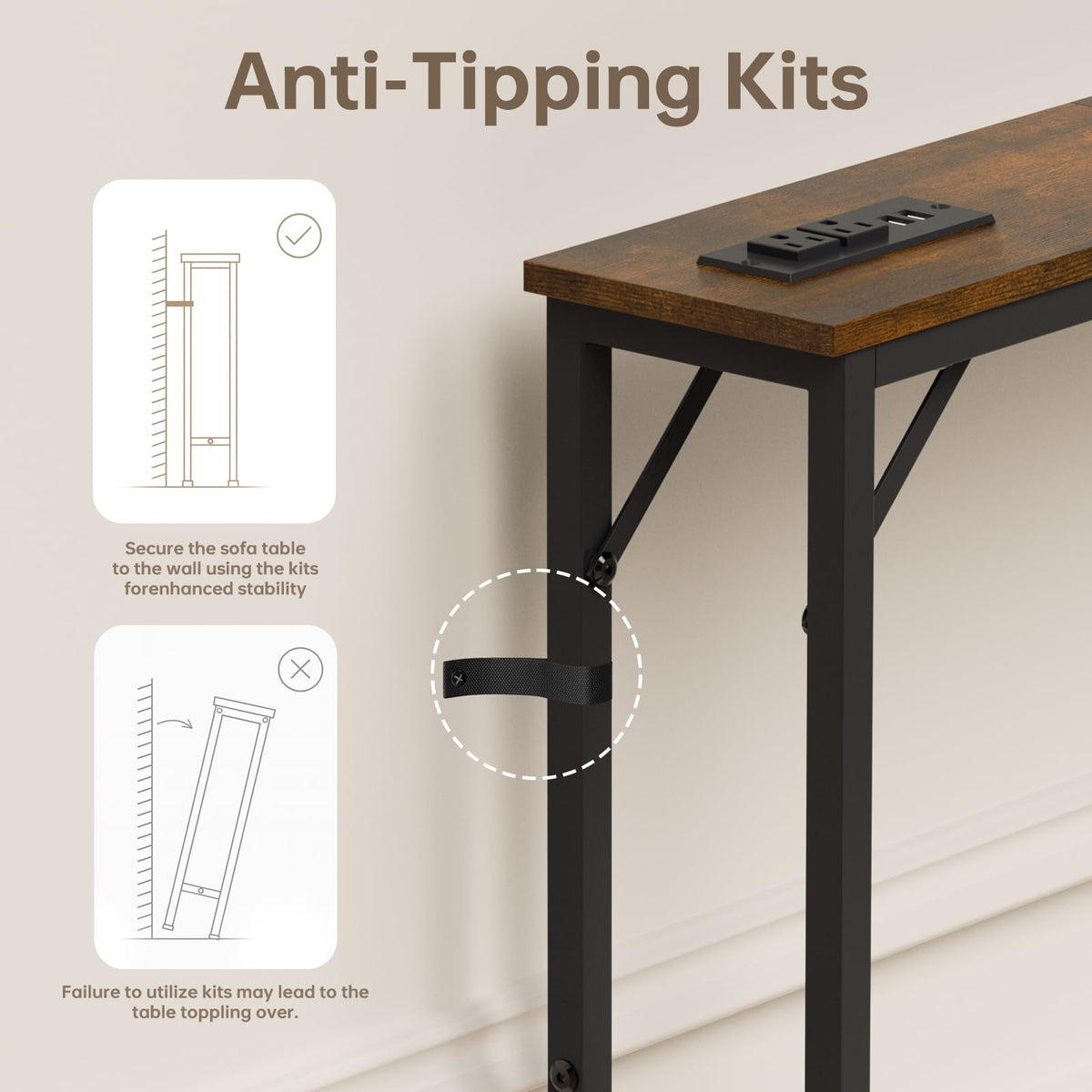 5.9" Narrow Console Table with Outlet Metal Frame A26144