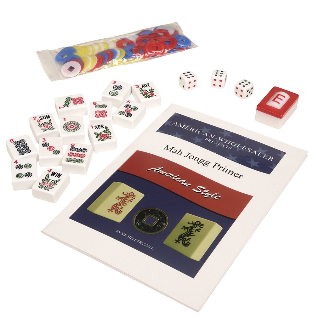 American Mah Jongg Set - 166 White Tiles, 4 Rack/Pushers, Blue Canvas Bag O3250