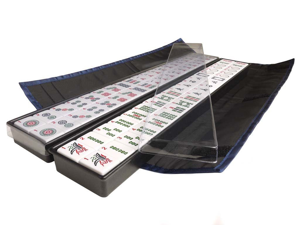 American Mah Jongg Set - 166 White Tiles, 4 Rack/Pushers, Blue Canvas Bag O3250