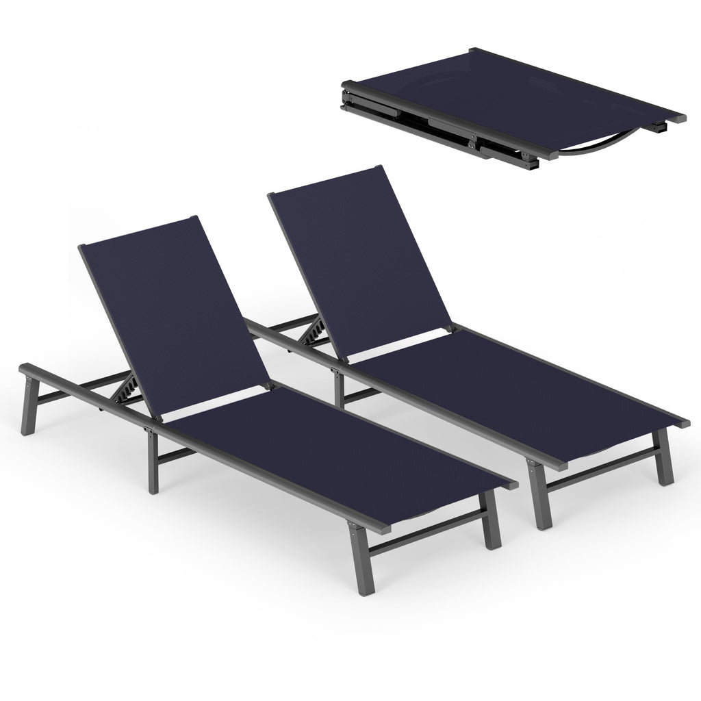Foldable Aluminum Outdoor Lounge Chair Set of 2 Navy Blue L131889