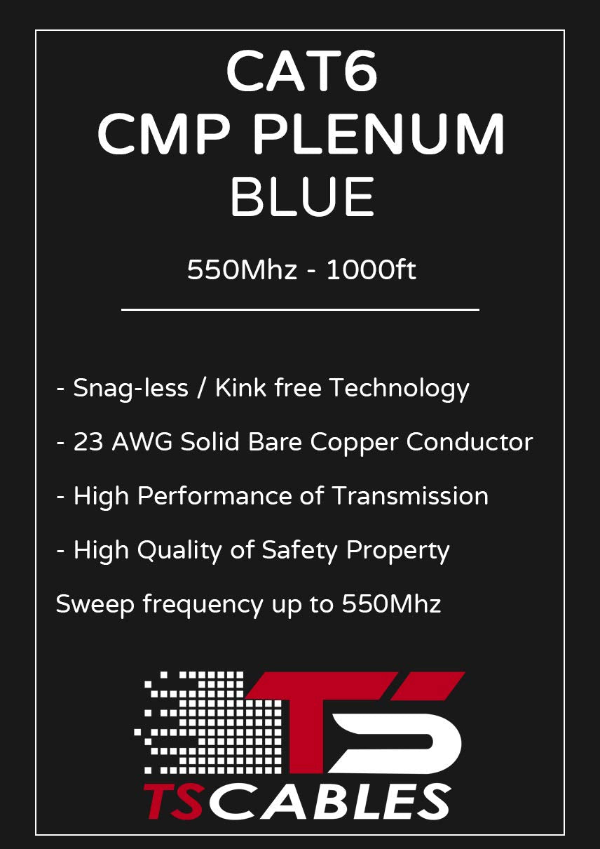 Cat6 Plenum 1000ft 23AWG Solid Bare Copper UTP Bulk Ethernet Cable I50565