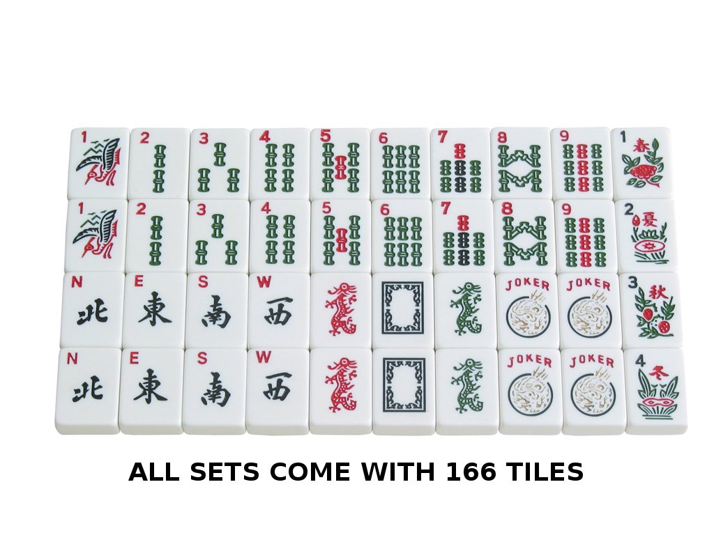 American Mah Jongg Set - 166 White Tiles, 4 Rack/Pushers, Blue Canvas Bag O3250