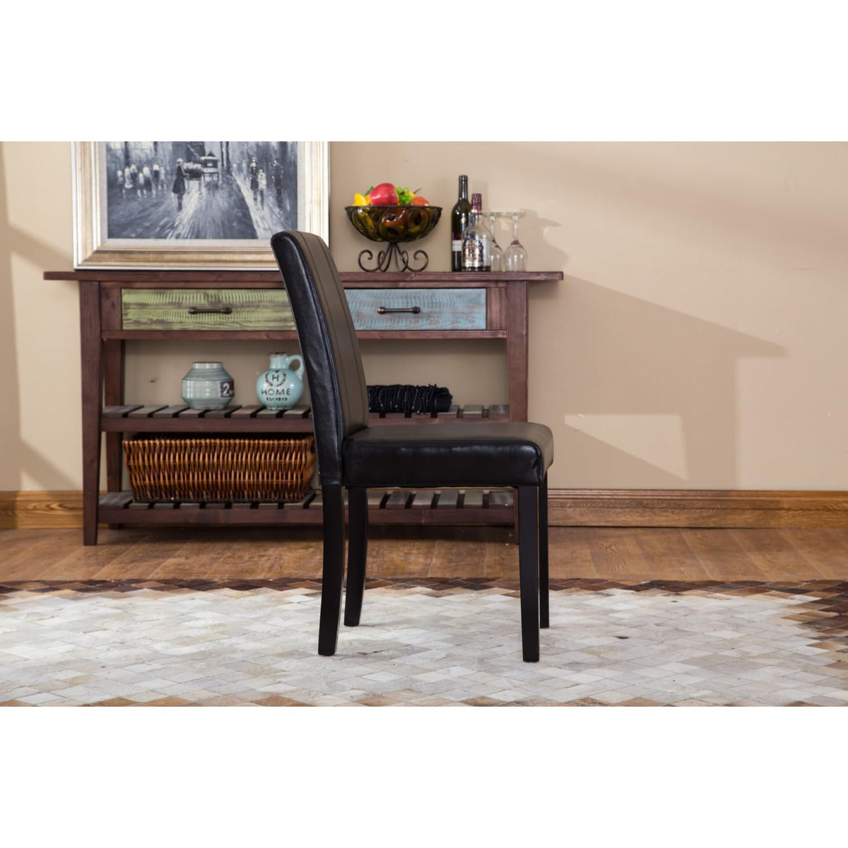 Black Faux Leather Parson Chair Set of 2 C55967