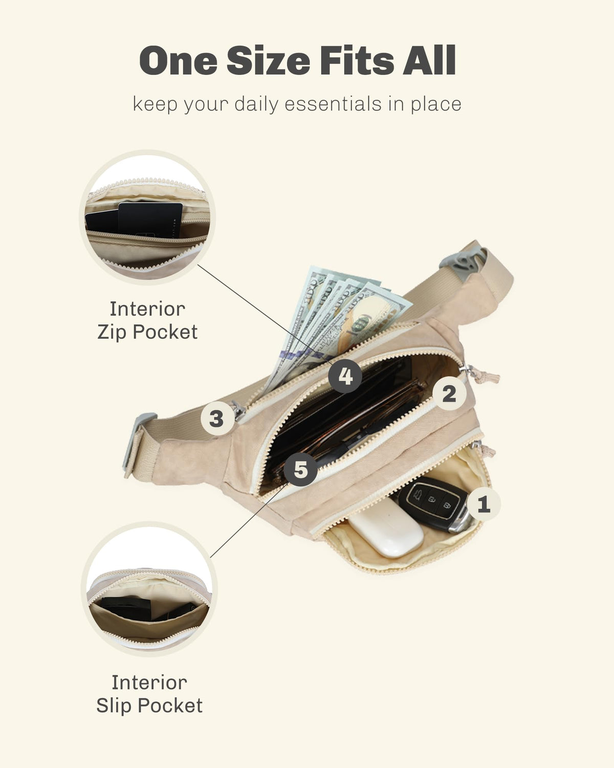 Rolling Backpack with Wheels 43L with Waist Pack Beige C76662