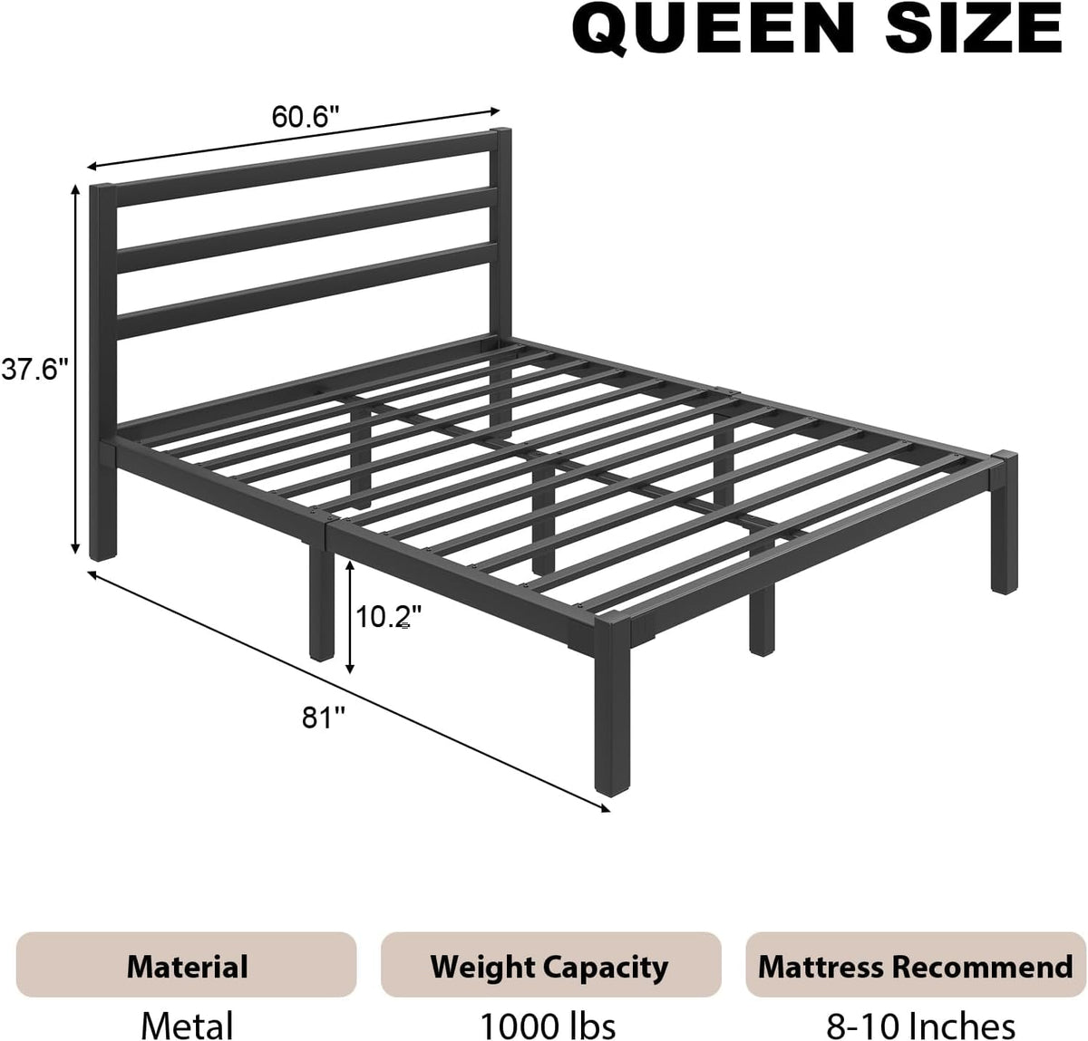 Queen Metal Platform Bed Frame with Headboard Z97100