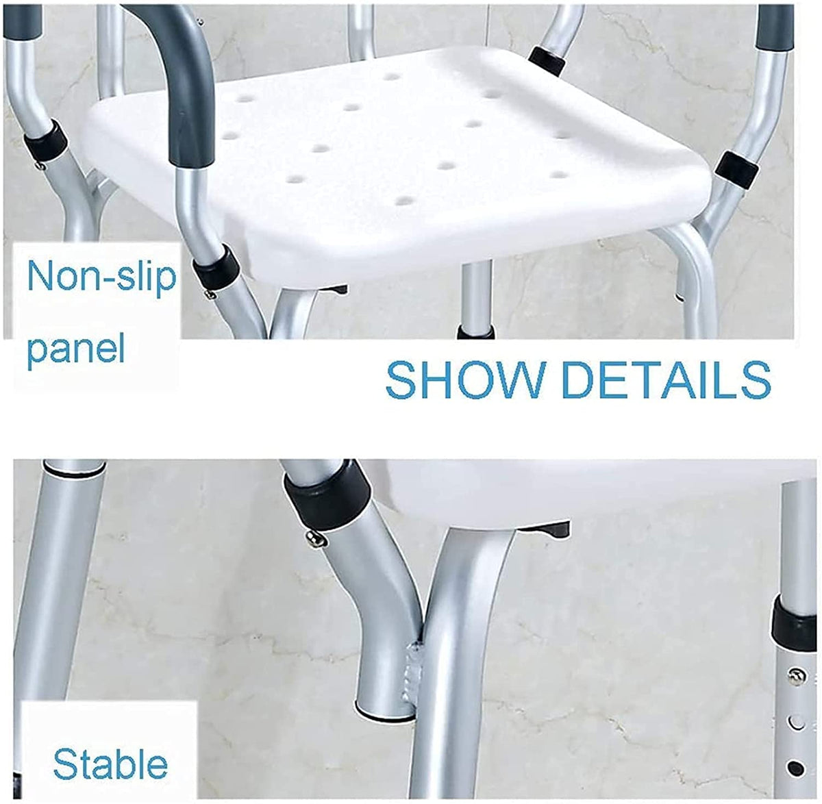 Padded Seat Transfer Bench, Bath Stools, Shower Chair with Arms and Back I795981