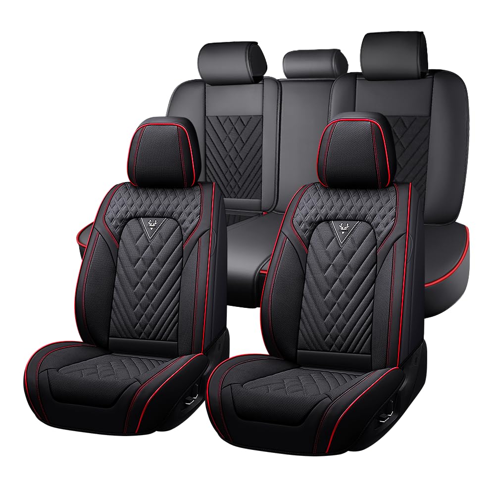 Black-Red Leather Car Seat Covers Full Set B368