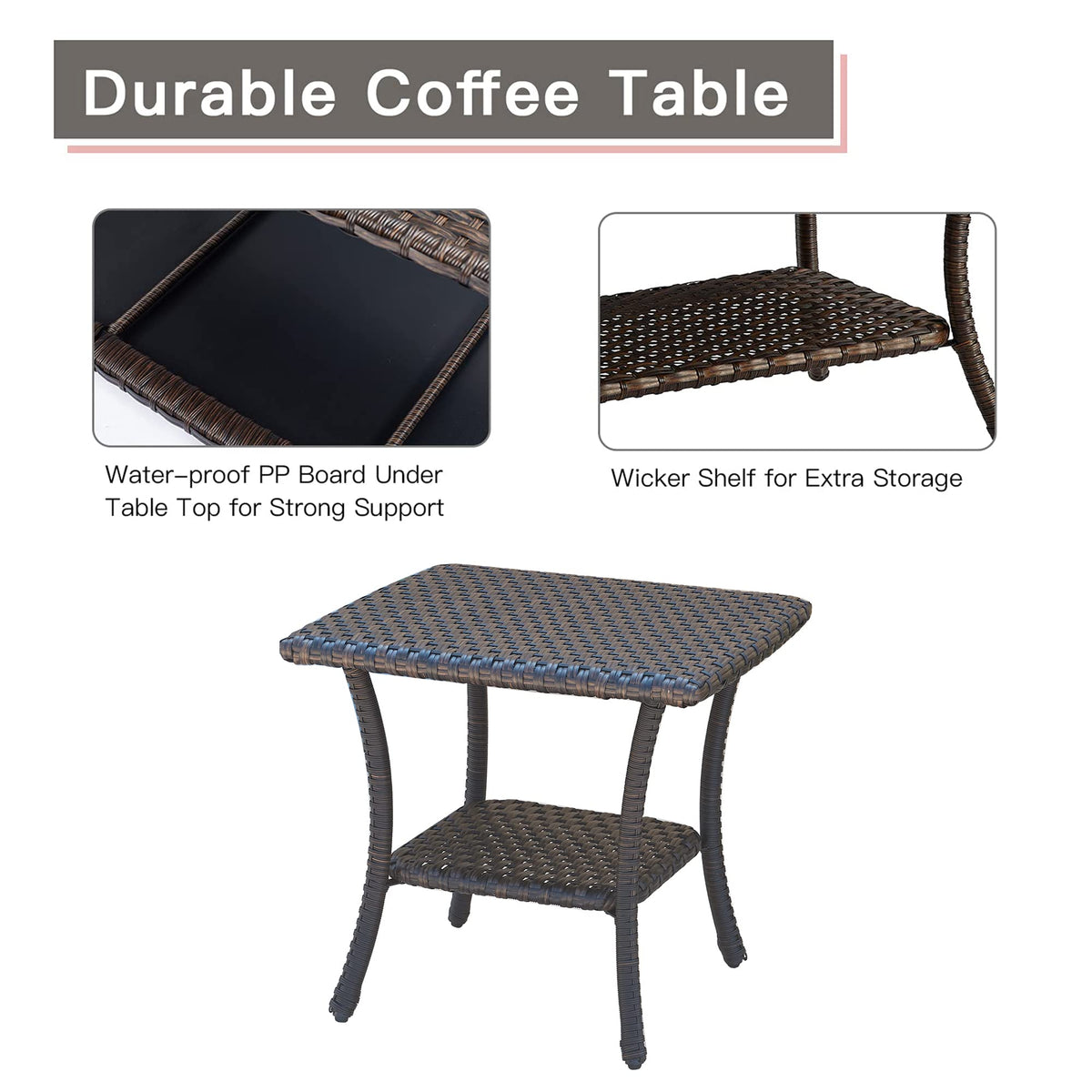 Brown Wicker Rattan 2-Tier Outdoor Coffee Table Y420013