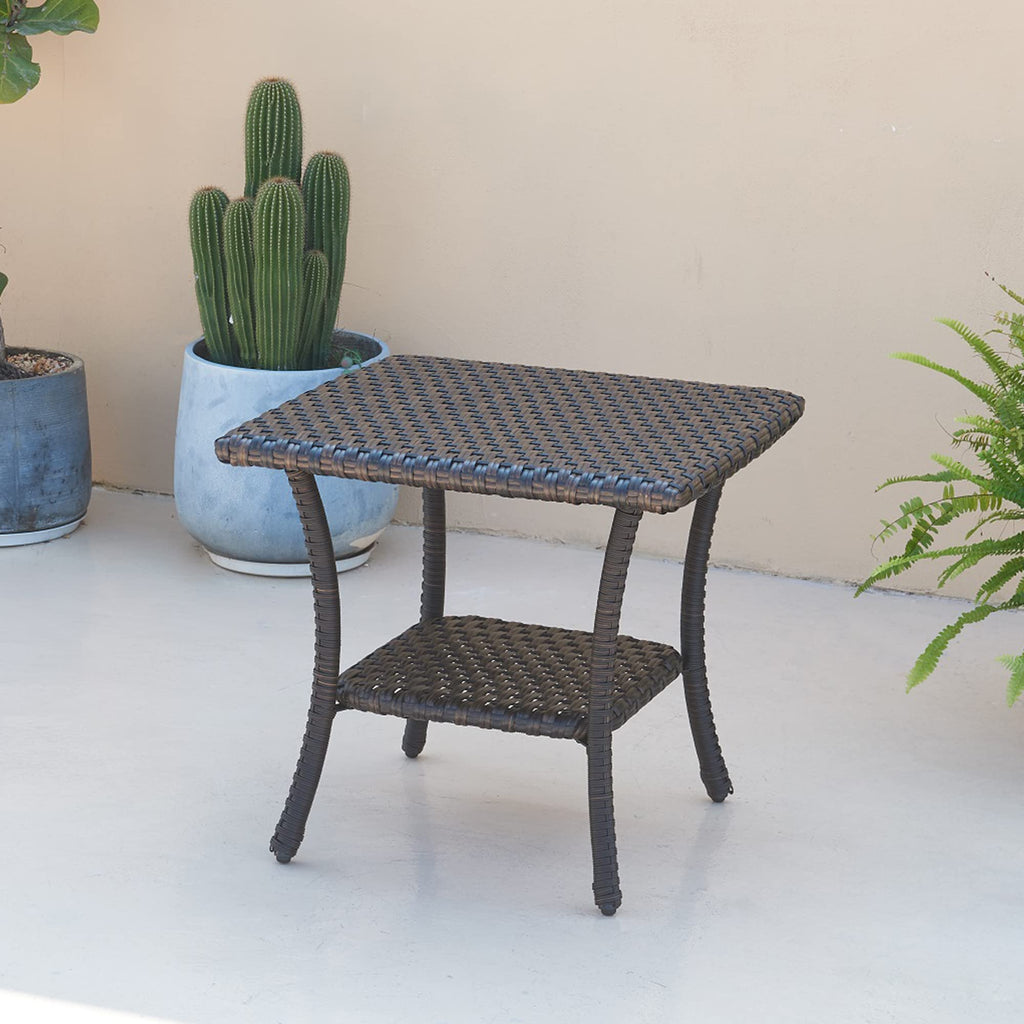 Brown Wicker Rattan 2-Tier Outdoor Coffee Table Y420013
