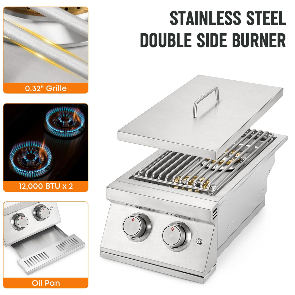 24,000BTU Liquid Propane Double Side Burner I386778