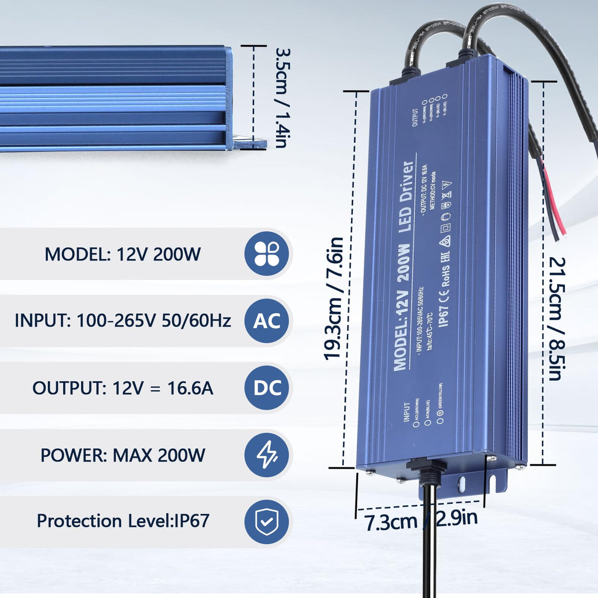 Waterproof IP67 12V 200W Ultra Slim LED Driver Transformer Y512395