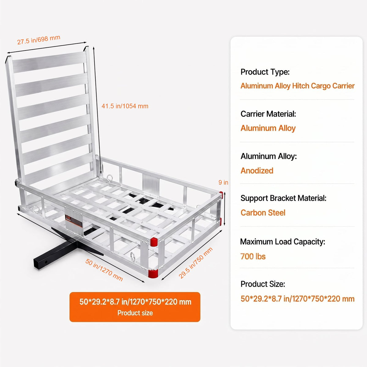 Aluminum Hitch Cargo Carrier with Folding Ramp J258