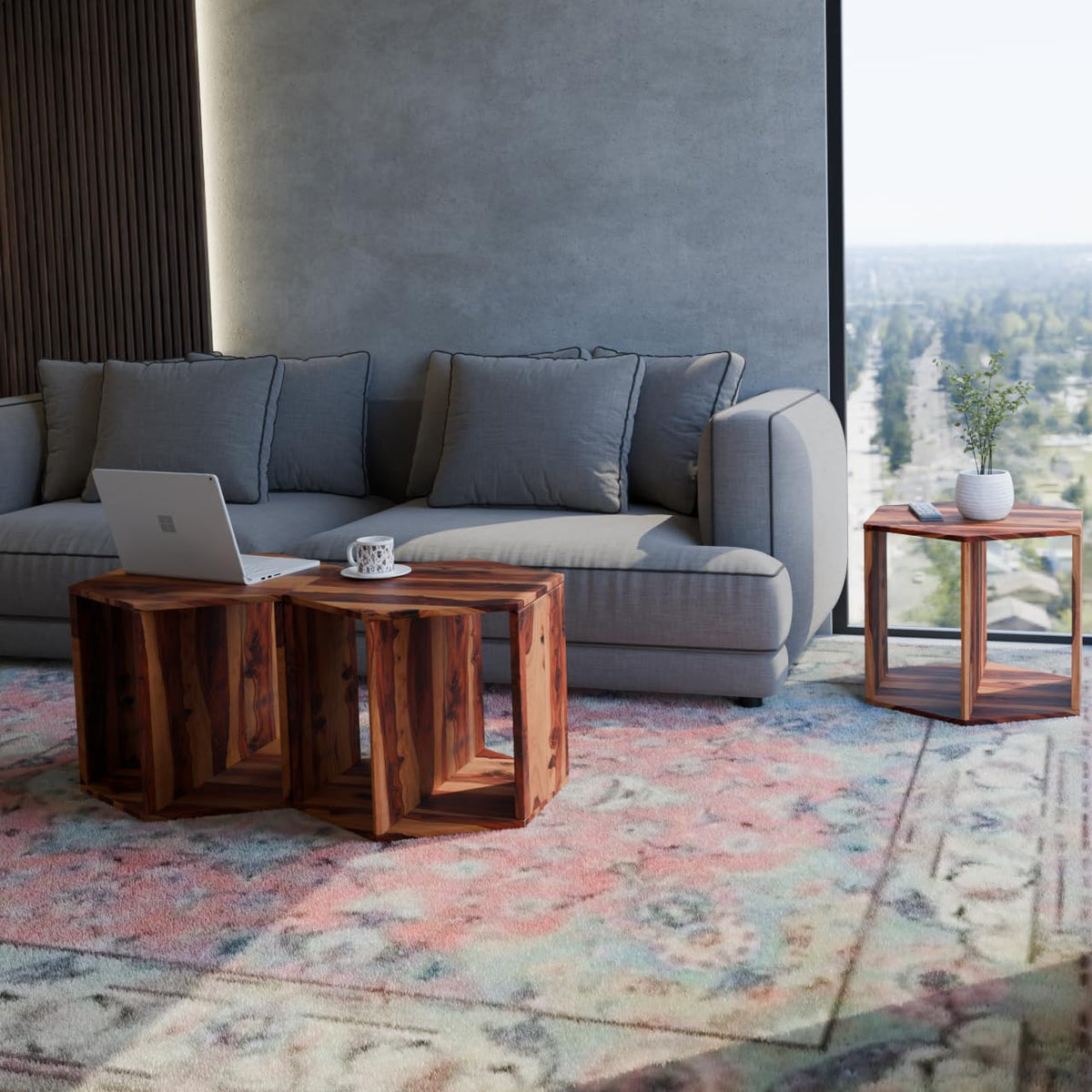 Solid Sheesham Wood Coffee Table Set of 3 K454744
