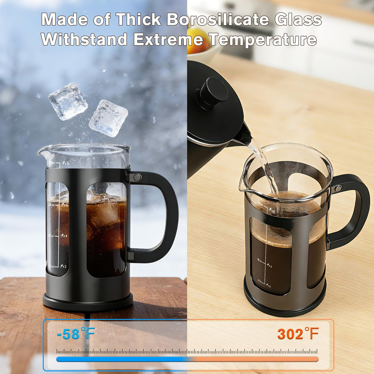 34oz Heat Resistant Glass Stainless Steel French Press Coffee Maker B6950