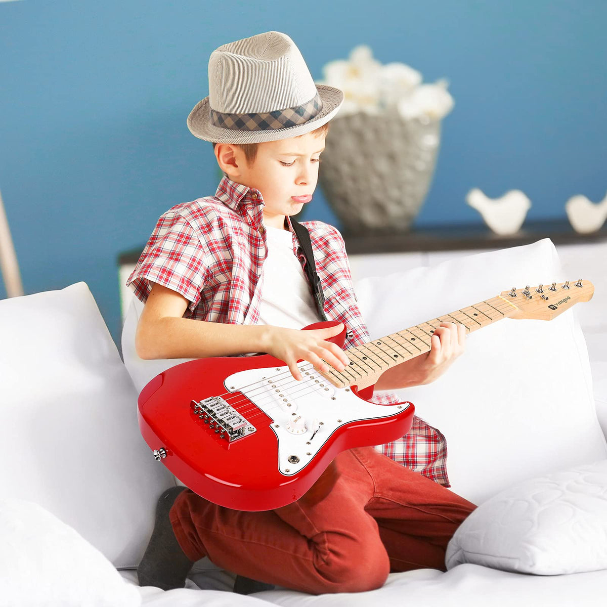 30 Inch Kids Electric Guitar Starter Kit with Amp Red C813