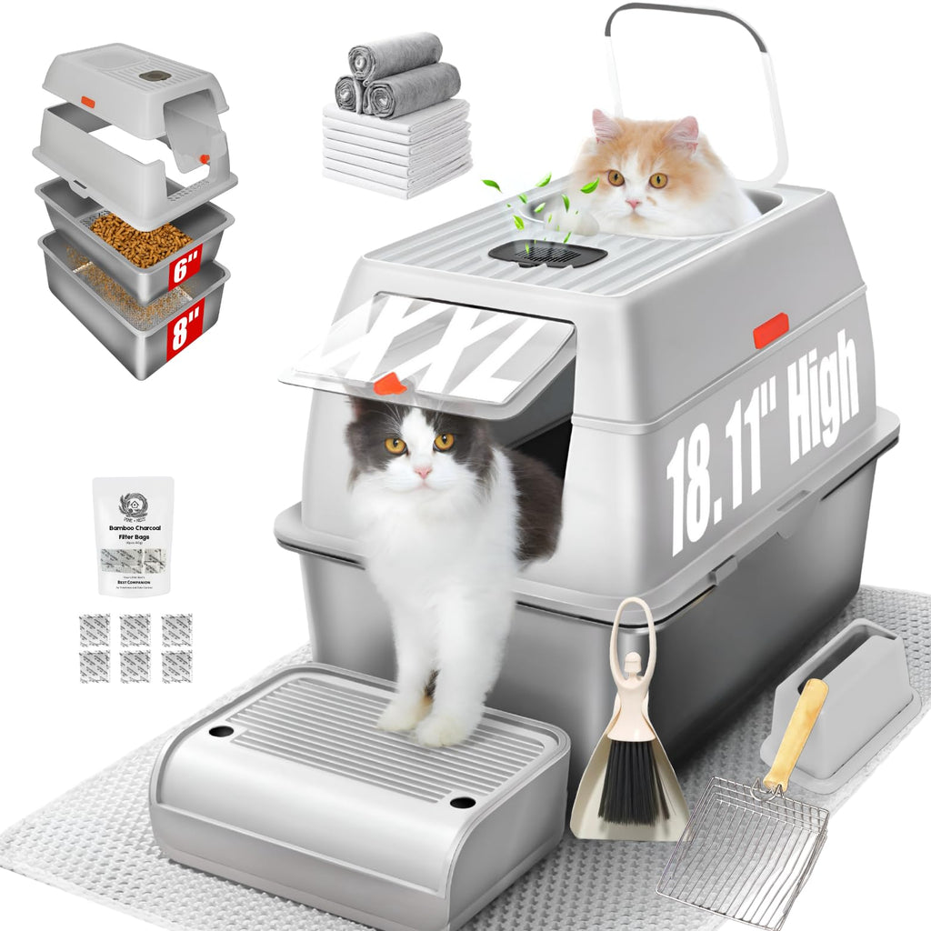 XXL Stainless Steel Sifting Litter Box with Lid E73364