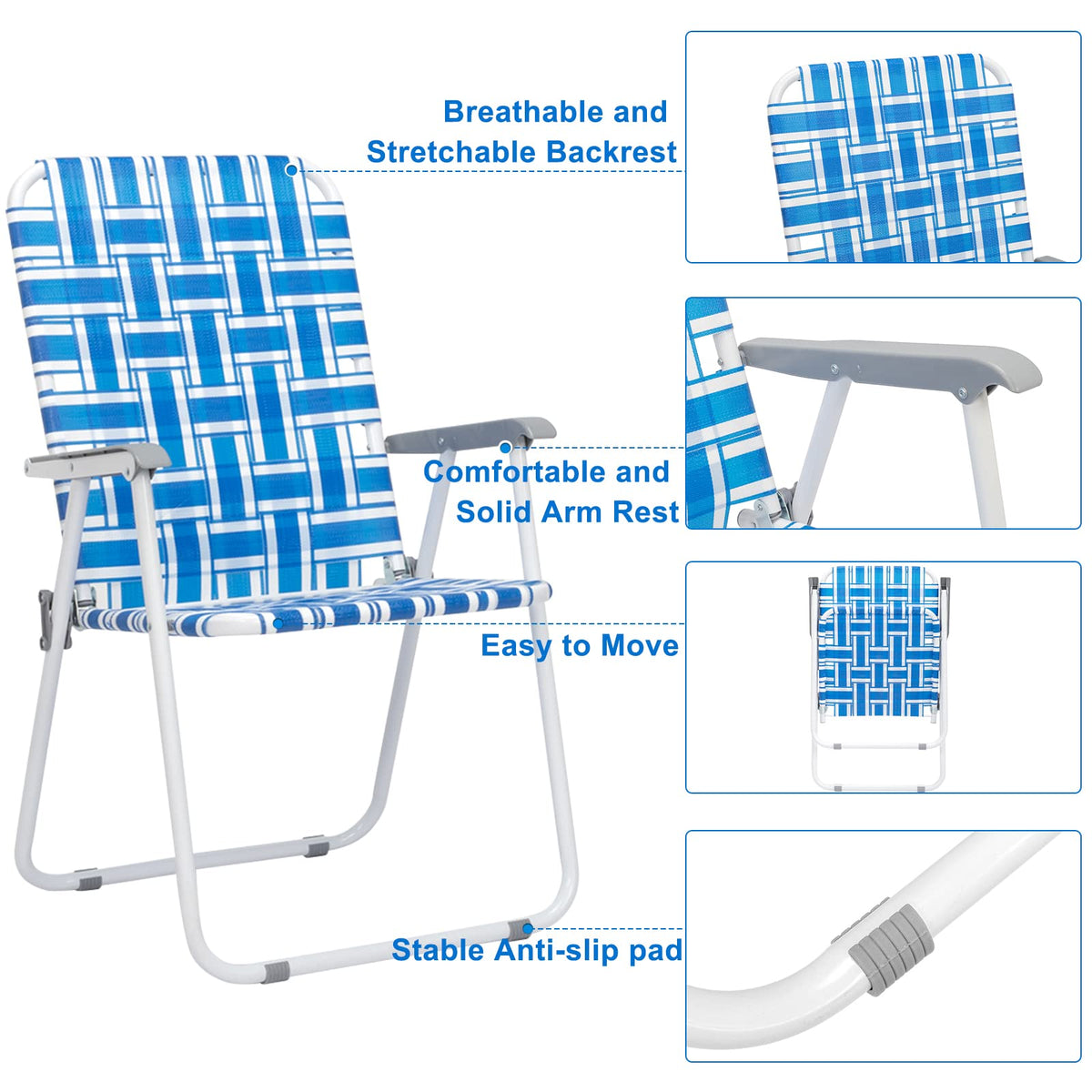 Set of 2 Blue Webbed Folding Patio Chair H801