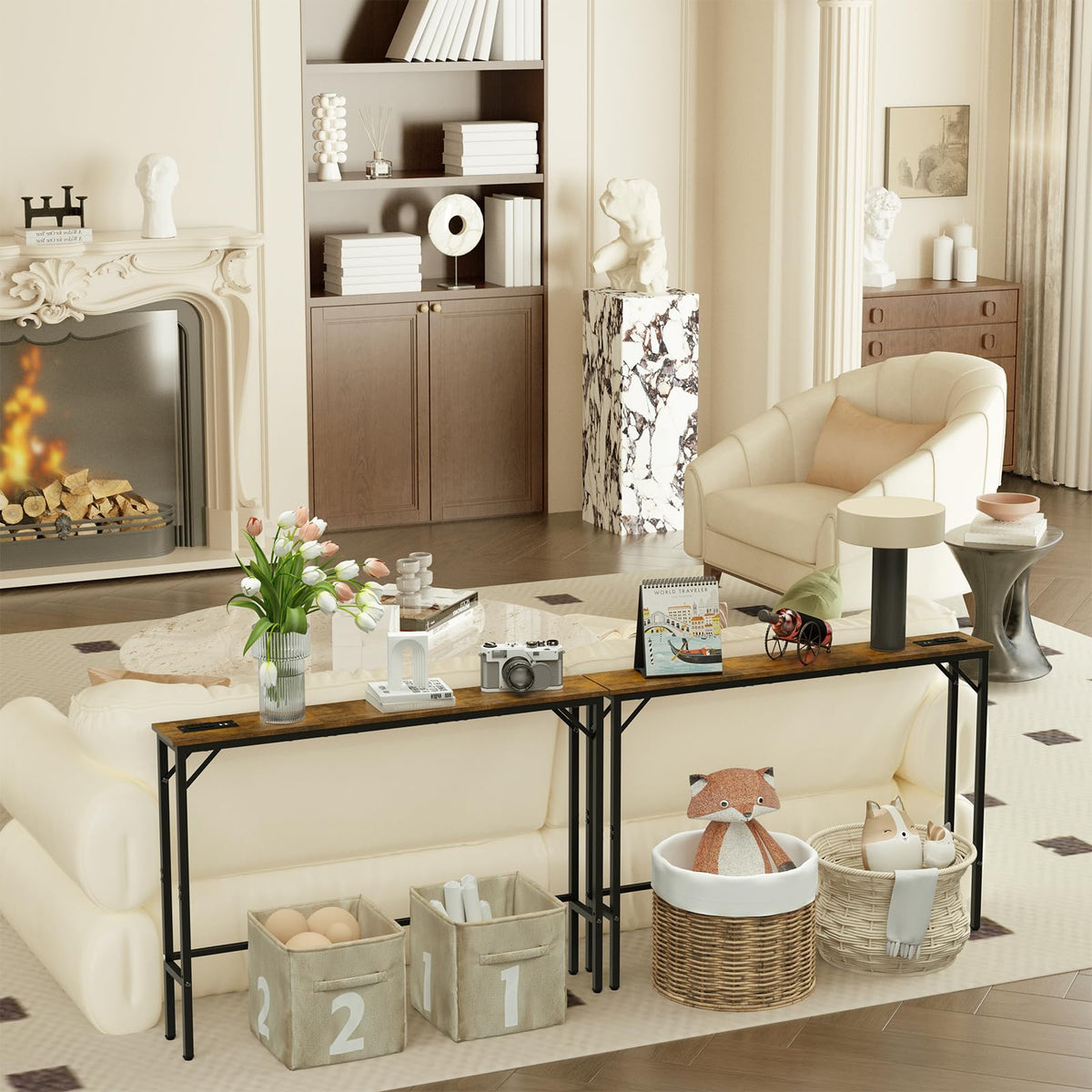 5.9" Narrow Console Table with Outlet Metal Frame A26144