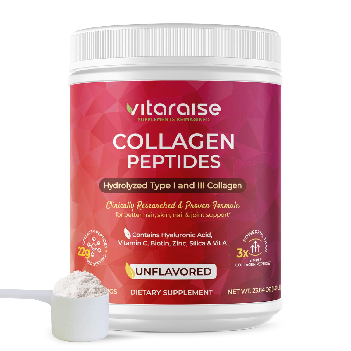Hydrolyzed Collagen Powder, Grass Fed, 22g/Serving, 1.49lb F874