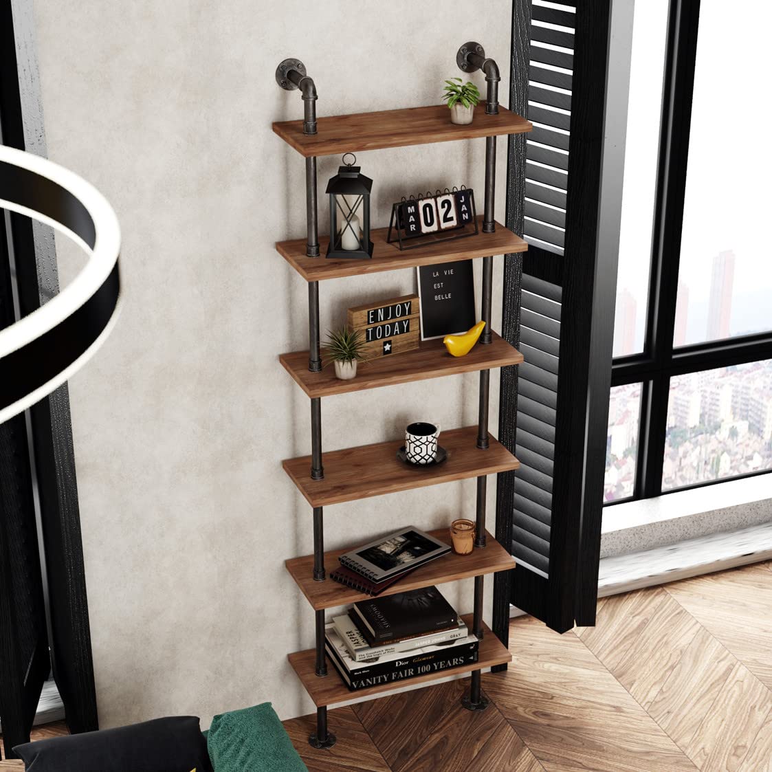 Industrial Pipe 6 Tier Bookshelf A696