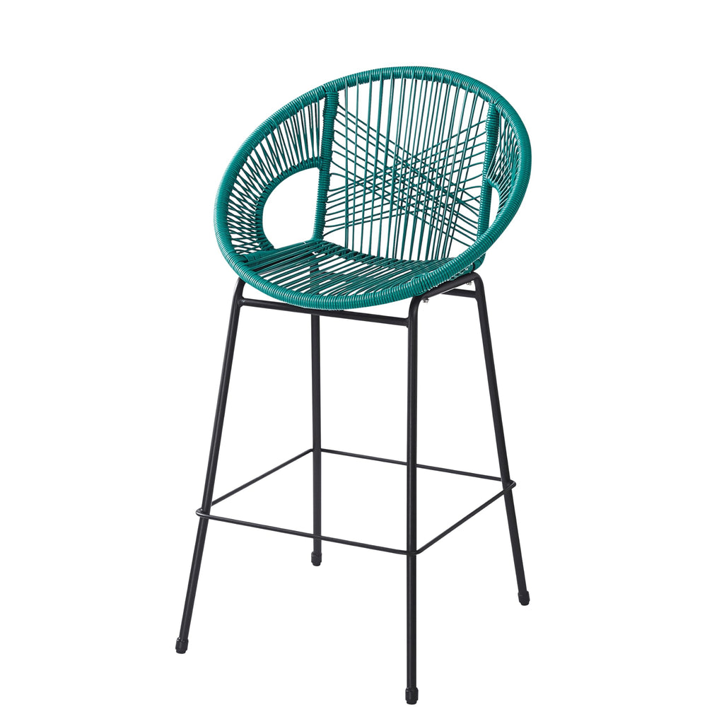 Teal Faux Wicker Outdoor Bar Stool, Set of 2 O878751