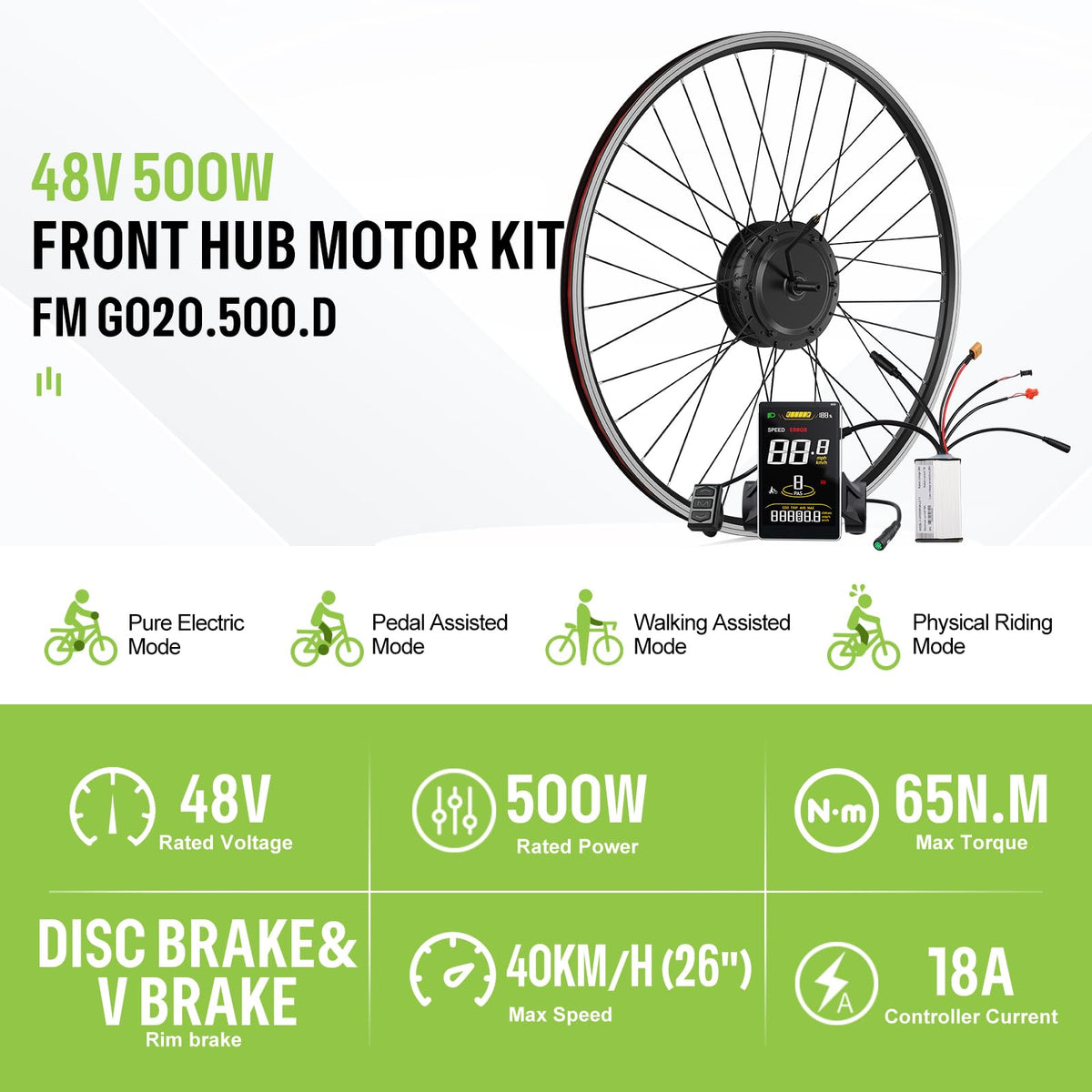 48V 500W Front Wheel Hub Motor Ebike Conversion Kit with Battery P200