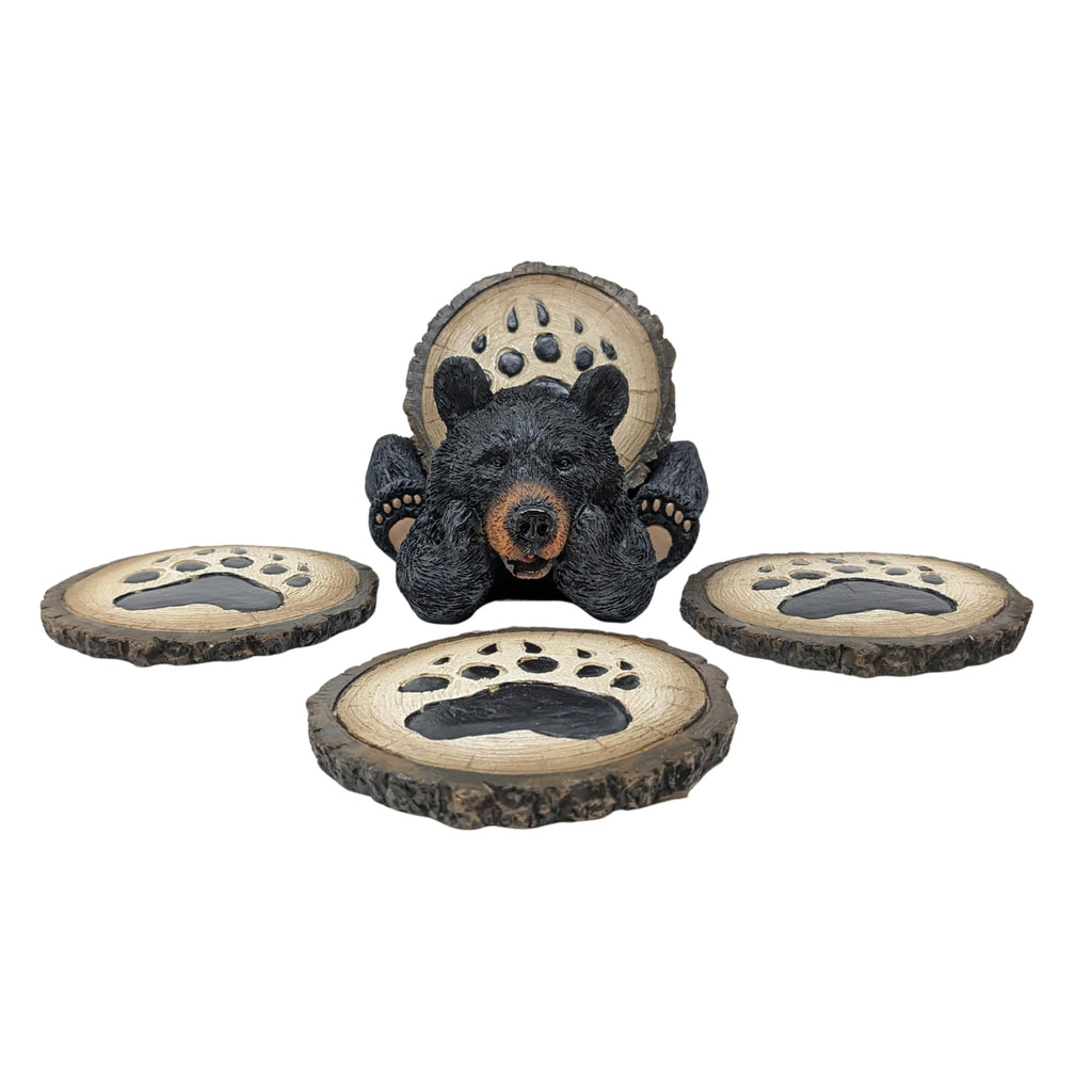 Resin Bear Coaster Set with 4 Coasters and Holder D80586