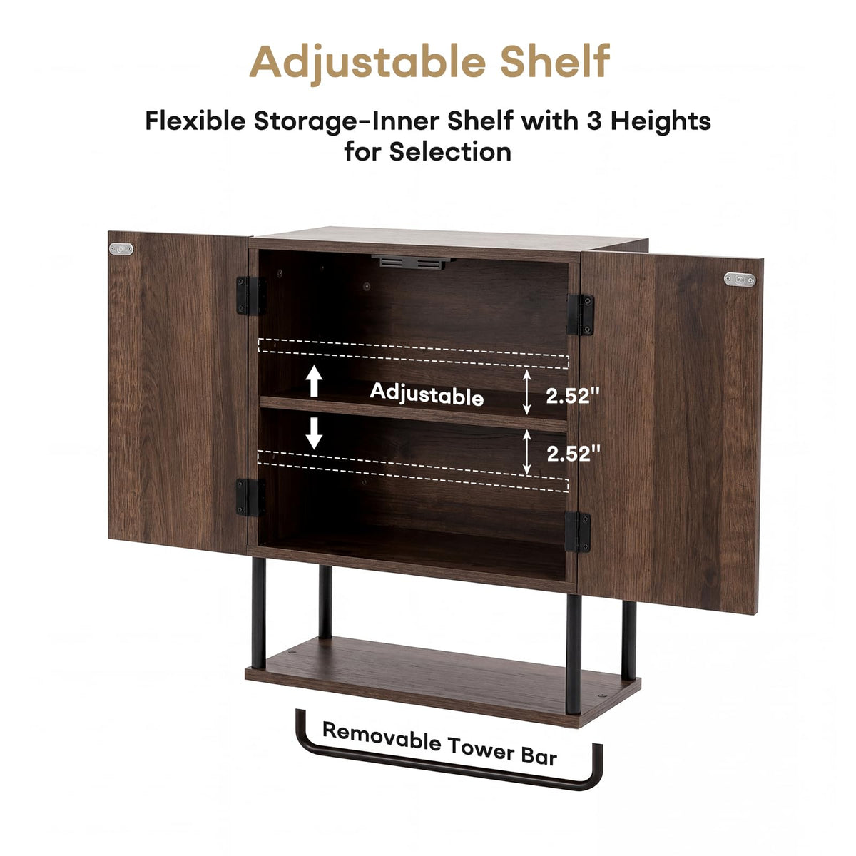 Farmhouse Fluted Wood Wall Mounted Bathroom Cabinet with Adjustable Shelf N51617