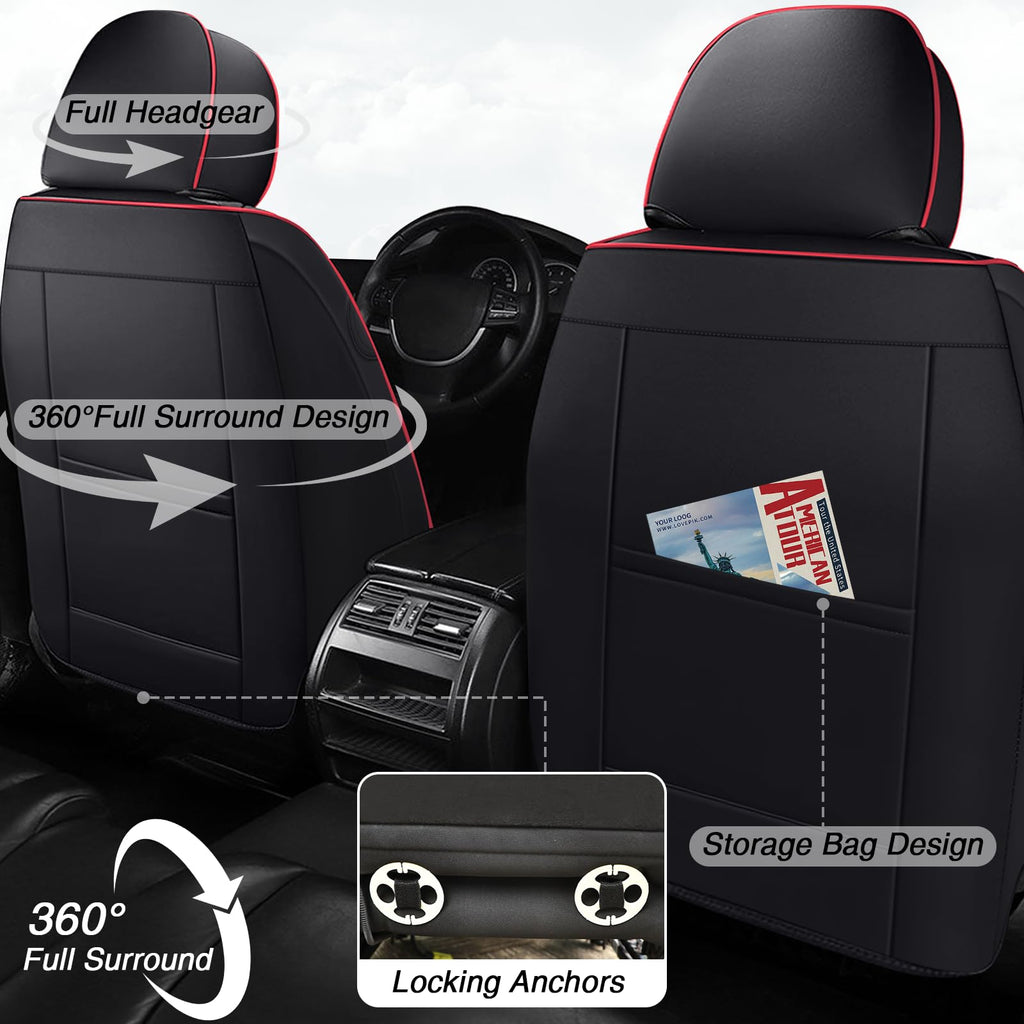 Black-Red Leather Car Seat Covers Full Set B368