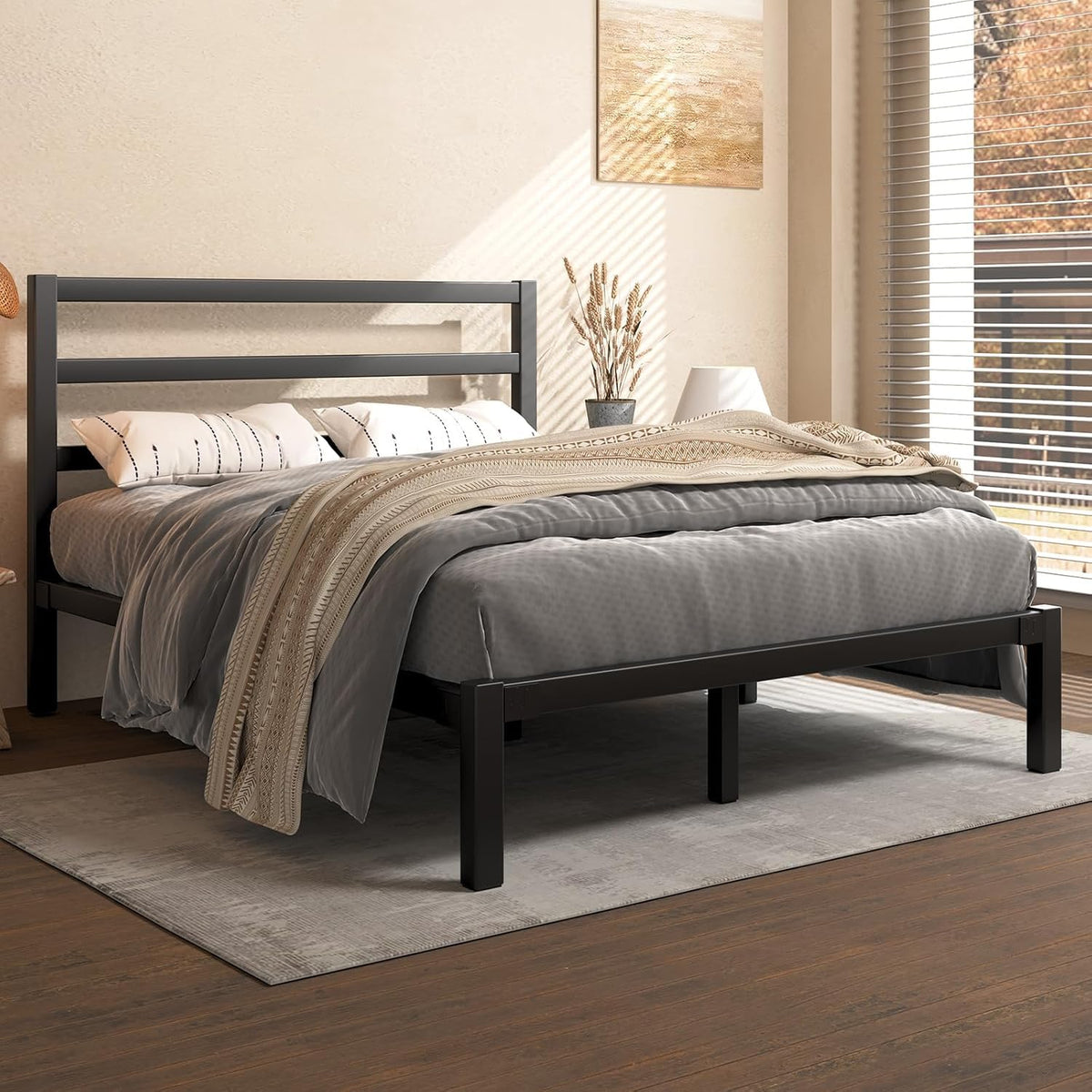 Queen Metal Platform Bed Frame with Headboard Z97100