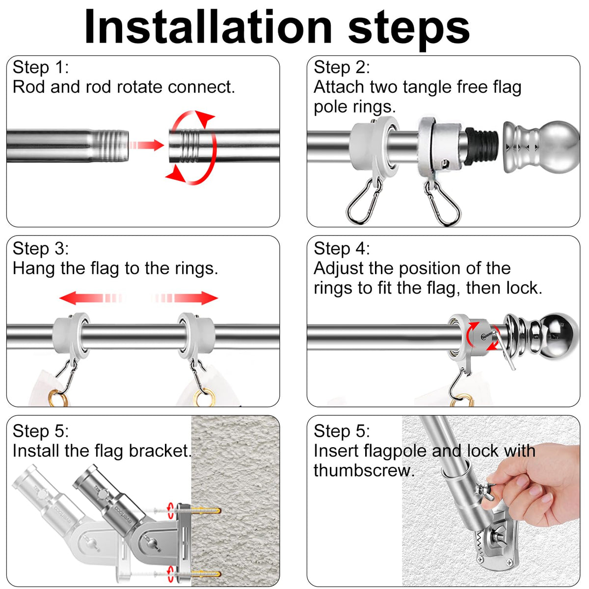 Heavy Duty Stainless Steel Flag Pole Kit H317