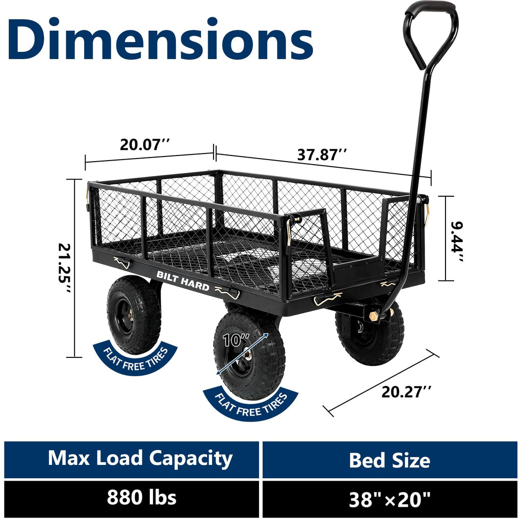 10" Flat Free Tires Steel Garden Cart with Rotating Handle E642032