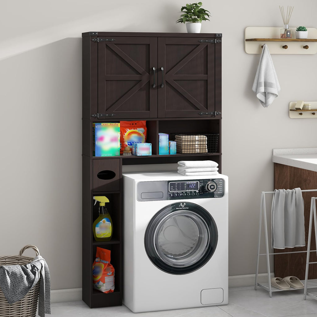 Over The Toilet Storage Cabinet with 2 Barn Doors, Walnut Z7616