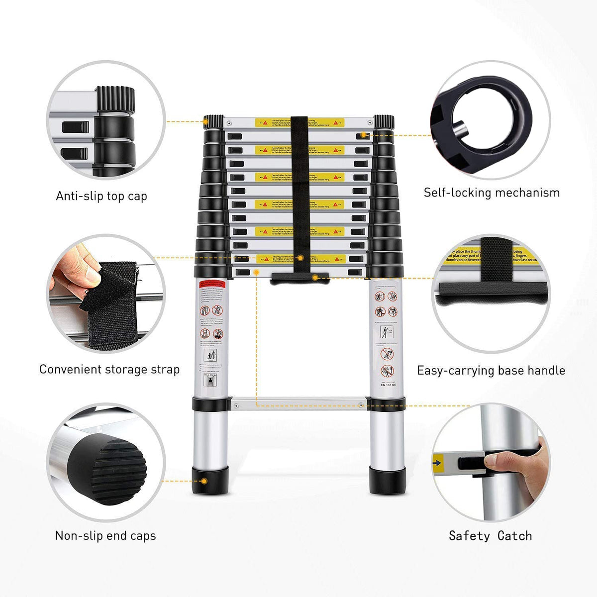 Aluminum Telescoping Extension Ladder 330LB Gray D882236