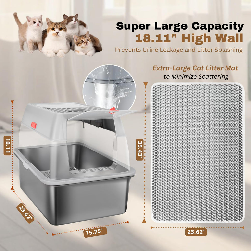 XXL Stainless Steel Sifting Litter Box with Lid E73364